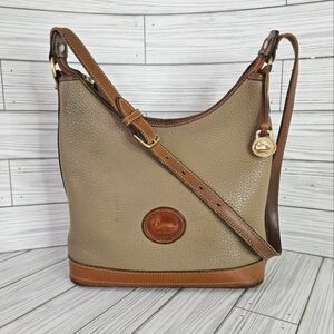 Dooney & Bourke Vintage Pebbled Leather Hobo Bag in Taupe and British Tan